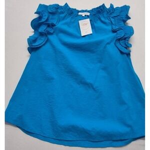 NWT Ces Femmes Womens Top Medium layer ruffle sleeves gathered neckline Boutique